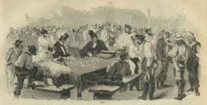 &ldquo;Faro,&rdquo; scene from &ldquo;Mining Life in California,&rdquo; Harper&rsquo;s Weekly, October 3, 1857.